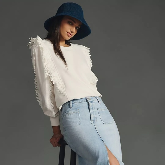 NWT Anthropologie Ruffle Sleeve White Top XS - Picture 2 of 4